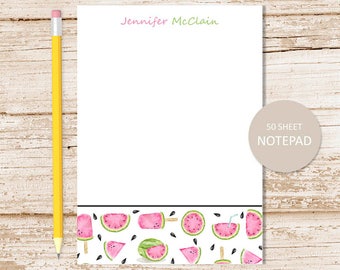 personalized notepad . WATERMELON BORDER . note pad . watercolor personalized stationery . summer fruit stationary