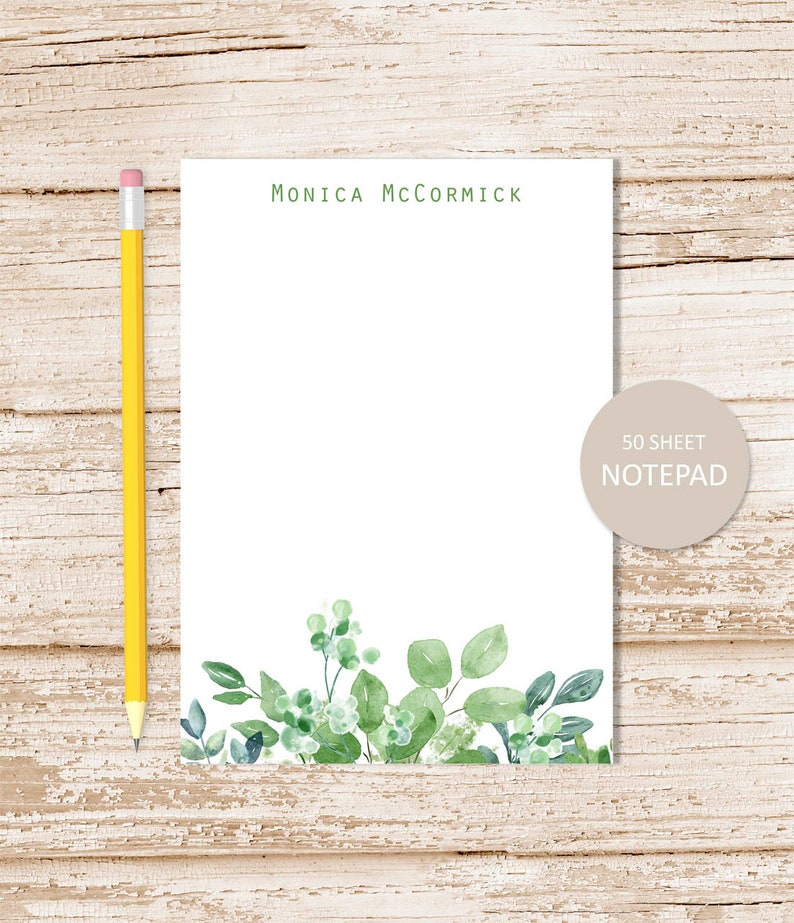 Watercolor Leaves Personalized Notepad . Note Pad . Greenery Etsy