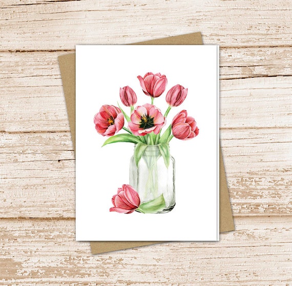 Blank Cards Paper Watercolor Flower Note Cards Vase Tulips Flower Note