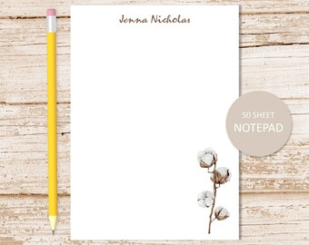 cotton branch notepad . personalized notepad . farmhouse, nature, plant note pad, stationery stationary