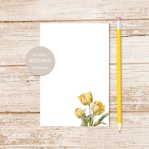 yellow tulip notepad . watercolor tulips note pad . floral, spring flowers stationery . stationary . botanical, garden | 4x6 inches