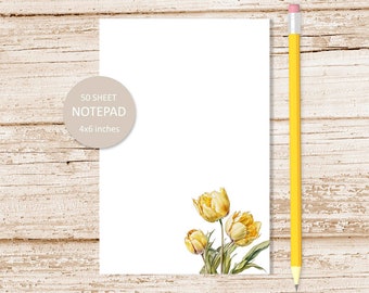 yellow tulip notepad . watercolor tulips note pad . floral, spring flowers stationery . stationary . botanical, garden | 4x6 inches