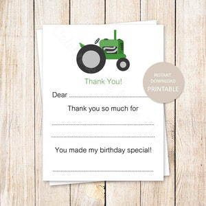 Traktor Dankeschön Karten zum Ausdrucken. Geburtstag füllen Sie die Lücke aus danke. grüner Traktor Bauernhof SOFORTIGER DOWNLOAD