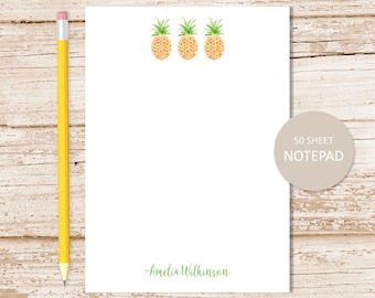 personalized notepad . WATERCOLOR PINEAPPLES . note pad . personalized stationery . stationary . tropical fruit trio notepad
