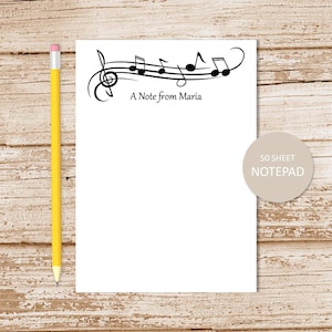 personalized notepad . MUSIC . note pad . personalized stationery . music notes border . teacher gift . musician band member gift