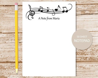 personalized notepad . MUSIC . note pad . personalized stationery . music notes border . teacher gift . musician band member gift