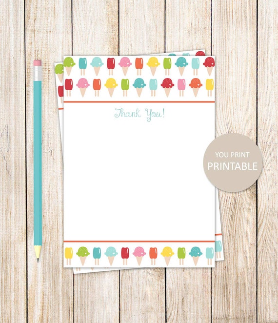 PRINTABLE ice cream thank you cards . ice cream cones . popsicles . sweet shop . birthday thank you notes . INSTANT DOWNLOAD Il_570xn