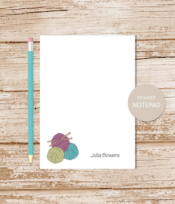 personalized notepad . KNITTING notepad . knitting note pad . custom stationery . knitter stationary . yarn ball needles . knitter gift Il_570xn
