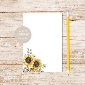 sunflowers cotton notepad . watercolor sunflower note pad . dogrose fruit . autumn fall . stationery | 4x6 inches
