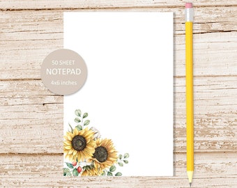 sunflowers cotton notepad . watercolor sunflower note pad . dogrose fruit . autumn fall . stationery | 4x6 inches
