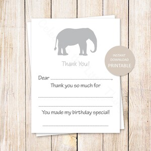 DRUCKBARE Elefant Dankeskarten. Geburtstag füllen Sie die Lücke aus danke. Zirkus, Zoo, grauer Elefant, Tier . Sofortiger Download DU DRUCKST