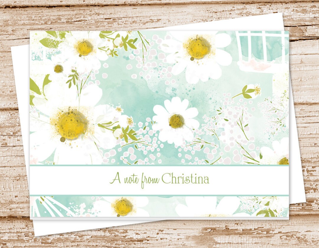 Personalized Daisy Note Cards . Notecard . Watercolor Camomile Daisies ...