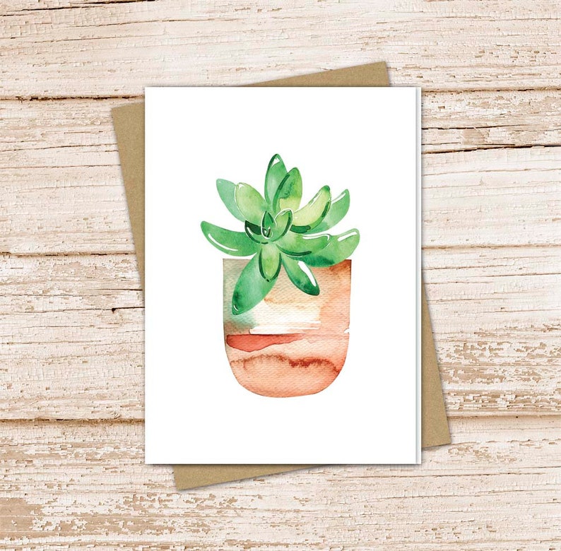 succulent card set . watercolor succulents cards . potted plant, cactus, nature . blank note cards . folded stationery stationary set image 1