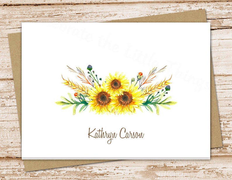 personalized stationery . sunflowers note cards . watercolor sunflower notecards . flowers botanical . folded stationary . set of 10 image 1