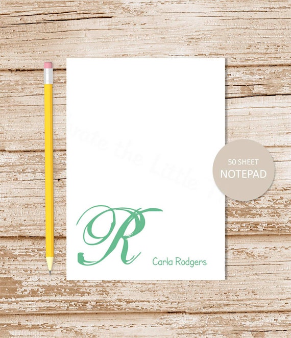 initial personalized notepad stationery . CURSIVE INITIAL . monogram note pad . personalized notepad . womens stationary Il_570xn