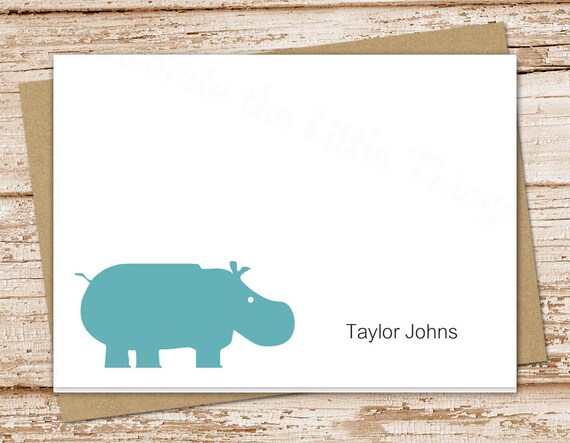 personalized stationery, stationary . hippo note cards, notecards . hippopotamus silhouette, wild animal . folded blank cards . set of 10 Il_570xn