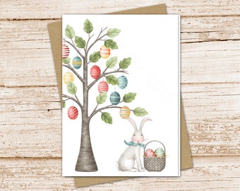Easter card set .  watercolor spring note cards . Easter bunny egg tree .  blank cards notecards . folded stationery . stationary set