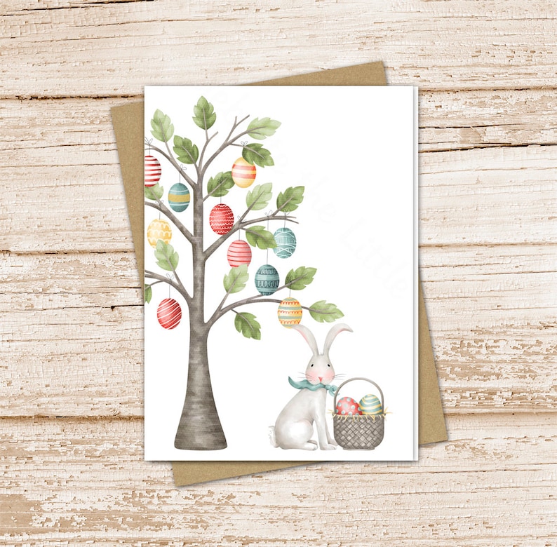 Easter card set .  watercolor spring note cards . Easter bunny image 1