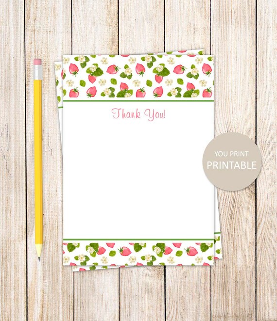PRINTABLE strawberry thank you cards . strawberries . summer fruit . birthday thank you notes . INSTANT DOWNLOAD Il_570xn