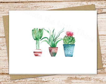 cactus card set . stationery set . cactus cards . succulents greeting cards notes . watercolor cacti folded stationary . blank cards set