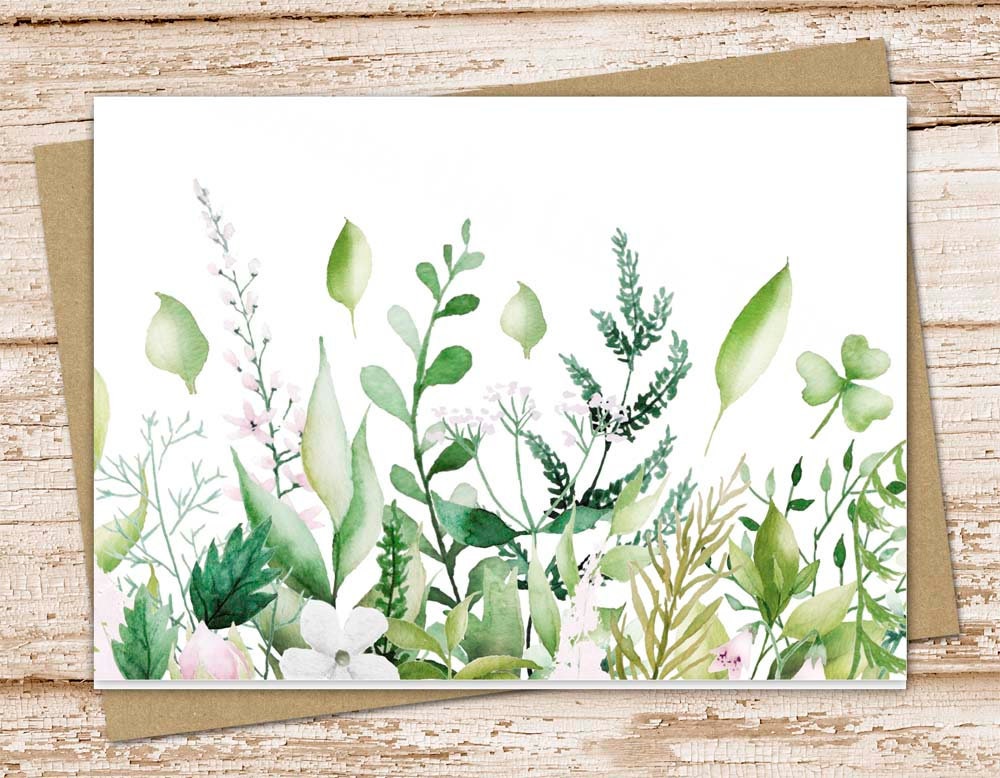  Party Supplies, Greenery Note Cards 4x6 Set Of 5 Blank