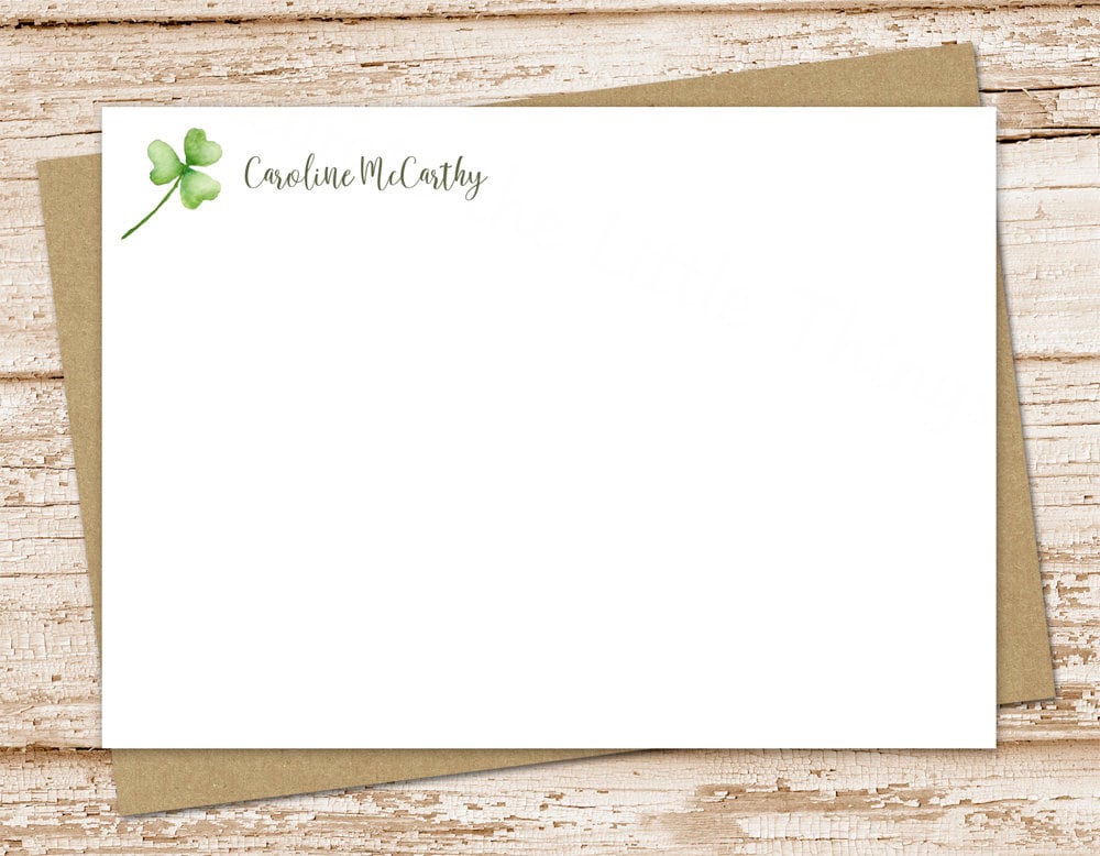 Irish Note Card Personalized Clover Note Card Set: Irish Stationery - Etsy