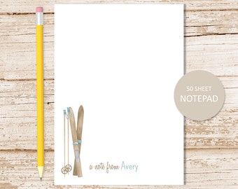 Personalized Ski Notepad: Watercolor Winter Sports Stationery