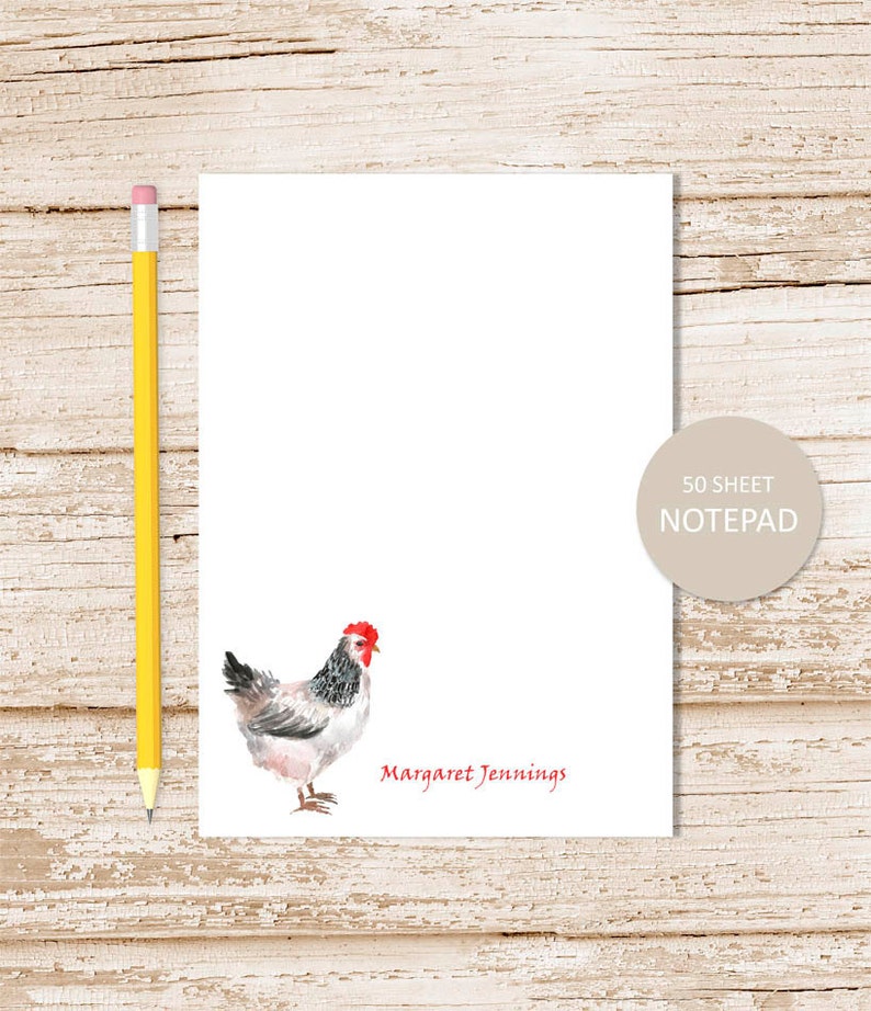 personalized notepad . CHICKEN notepad . watercolor chickens note pad . farm . personalized stationery stationary image 1