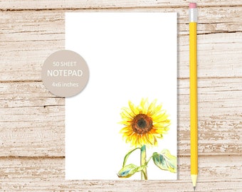 sunflower notepad . watercolor sunflower note pad . floral, flowers stationery . stationary . botanical, garden, fall | 4x6 inches