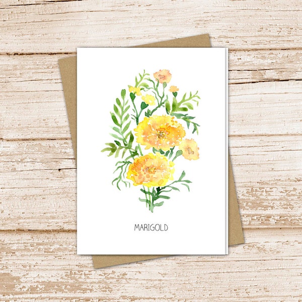 marigold card set .  watercolor flowers . october birth month . floral note cards . nature garden . blank cards, folded stationery
