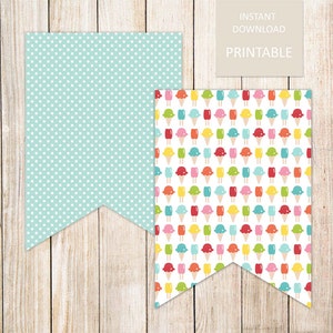 PRINTABLE . ice cream banner flags . ice cream cones, popsicles banner . banner garland . sweet shop . INSTANT DOWNLOAD