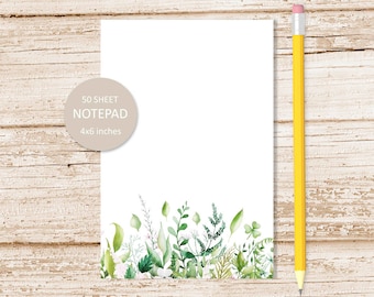floral greens notepad . watercolor leaves shamrock clover flowers note pad . botanical stationery . stationary | 4x6 inches