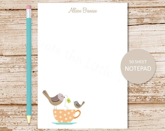 personalized notepad . TEA CUP BIRDS note pad . personalized stationery . teacup stationary