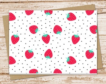 strawberry note card set .  strawberries notecards . summer fruit . blank note cards . folded stationery . stationary set