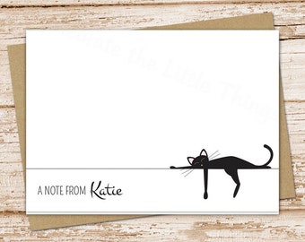 personalized black cat note cards . cat stationery . stationary . folded cards . cat notecards . siamese cat . set of 10