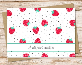 personalized strawberry note cards . notecard . summer fruit . thank you cards .  personalized stationery . folded cards  . set of 10