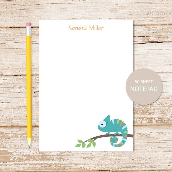 personalized notepad . CHAMELEON . notepad . blue or green . reptile, lizard note pad . personalized stationery . nautical stationary