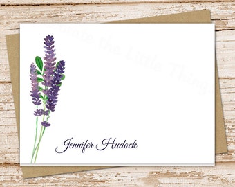 personalized stationery . lavender note cards . lavender stationery . floral, botanical notecards . folded stationary . set of 10