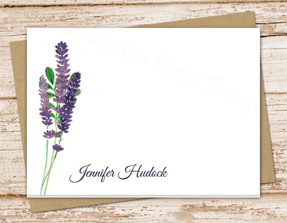personalized stationery . lavender note cards . lavender stationery . floral, botanical notecards . folded stationary . set of 10 Il_570xn