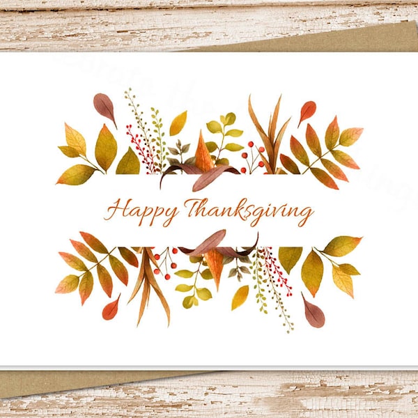 Thanksgiving card set . autumn leaves . greeting cards . watercolor . happy thanksgiving . blank cards . folded stationery