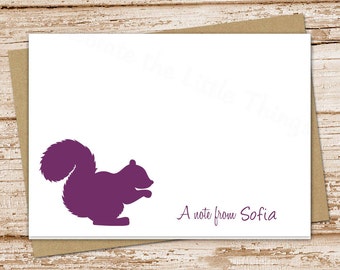 squirrel personalized note cards notecards . folded personalized stationery stationary. silhouette woodland forest . set of 10