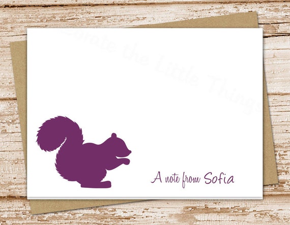 squirrel personalized note cards notecards . folded personalized stationery stationary. silhouette woodland forest . set of 10 Il_570xn