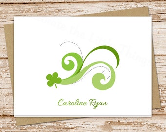 personalized irish note cards . notecards . personalized stationery .  stationary . shamrock clover . folded cards . set of 10