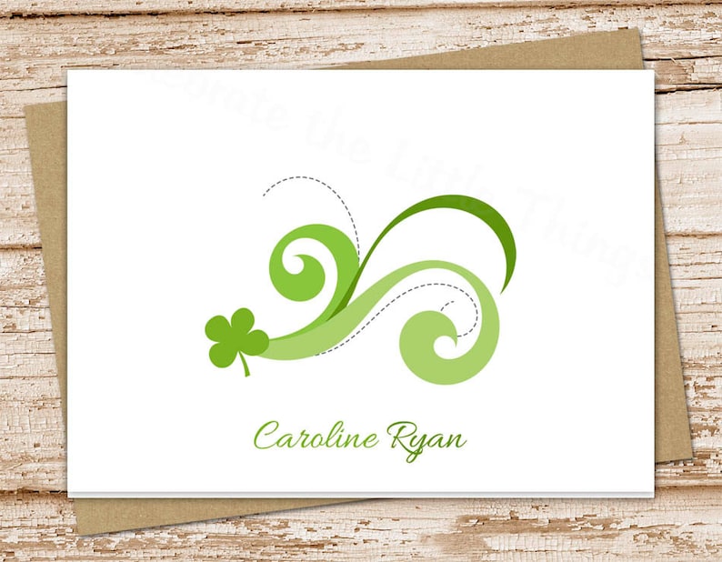 personalized irish note cards . notecards . personalized stationery . stationary . shamrock clover . folded cards . set of 10 image 1