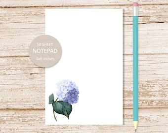 hydrangea notepad . watercolor blue hydrangea note pad . floral, flowers stationery . stationary . botanical, garden | 4x6 inches