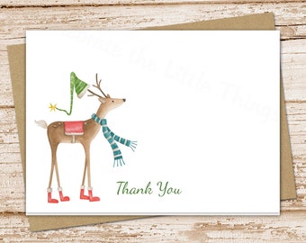 christmas thank you cards . watercolor reindeer . folded notecards . stationery . holiday note cards