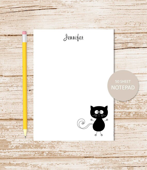 personalized notepad . SILLY BLACK CAT notepad . cat note pad ...