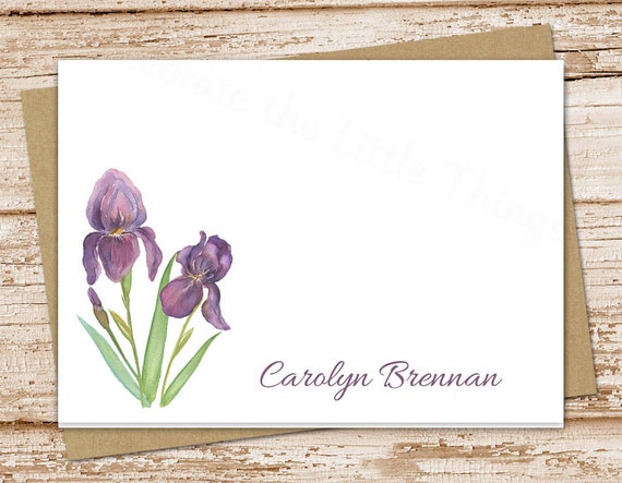 iris personalized note cards . purple iris notecards folded personalized stationery stationary watercolor floral flowers cards . set of 10 Il_570xn