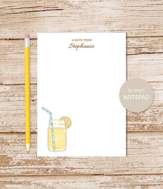 personalized notepad . LEMONADE . note pad . mason jar notepad . girls stationery . personalized stationary Il_570xn