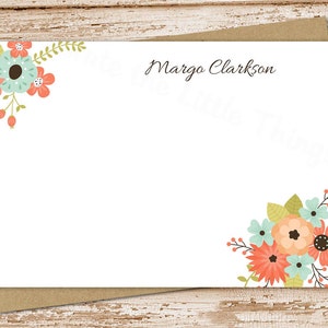 personalized note card set . FLORAL BUNCH . botanical notecards . womens personalized FLAT stationery stationary flowers . set of 12